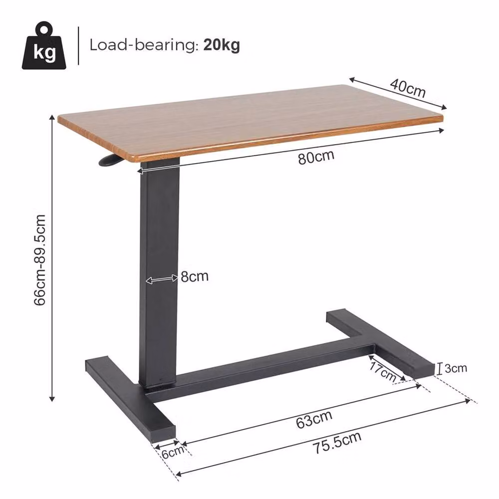 VOGREX Height Adjustable Mobile Overbed Table with Manual Crank and MDF Laminate Tray – 2