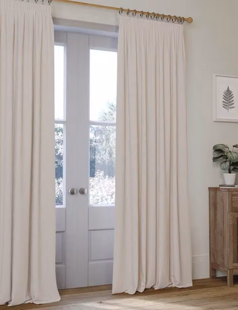 M&S Brushed Pencil Pleat Blackout Ultra Thermal Curtains in Champagne
