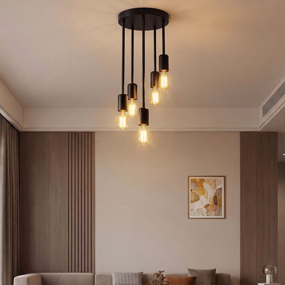 Emitto Modern Black Metal 5-Light Flush Fitting Pendant Ceiling Lamp with E27 Base – 2