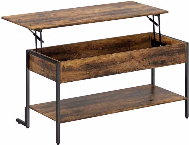 ERGOVEXA Lift-Top Coffee Table with Storage in Rustic Brown and Black
