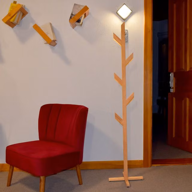 Arbrano Handmade Solid Beech Wood Clothes Rail in Brown Lacquered Finish