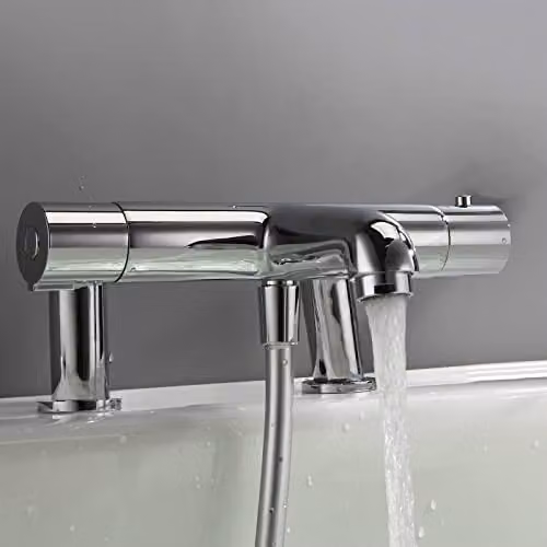Nes Home Modern Thermostatic Bath Shower Mixer Tap in Chrome Metallic Silver – 2