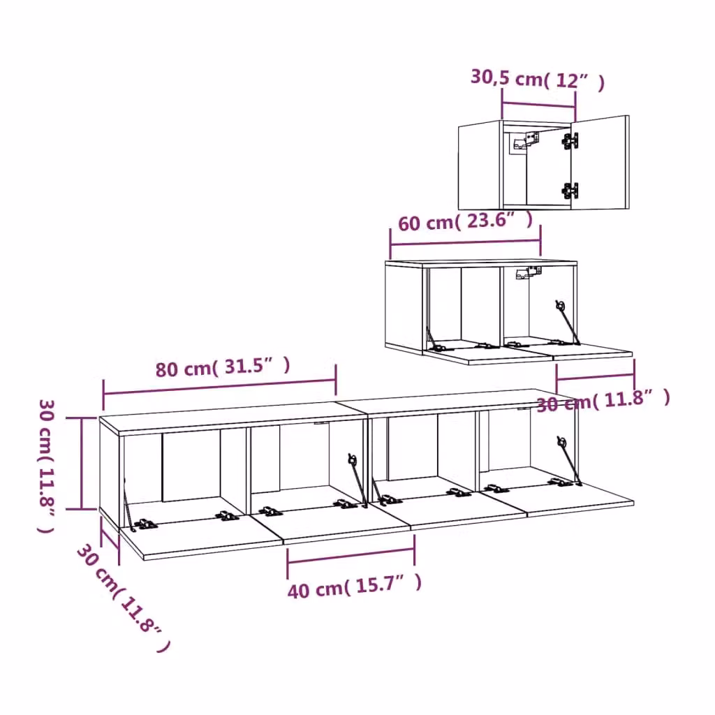 Berkfield Home 4 Piece Modern TV Cabinet Set in Smoked Oak Brown Engineered Wood – 3