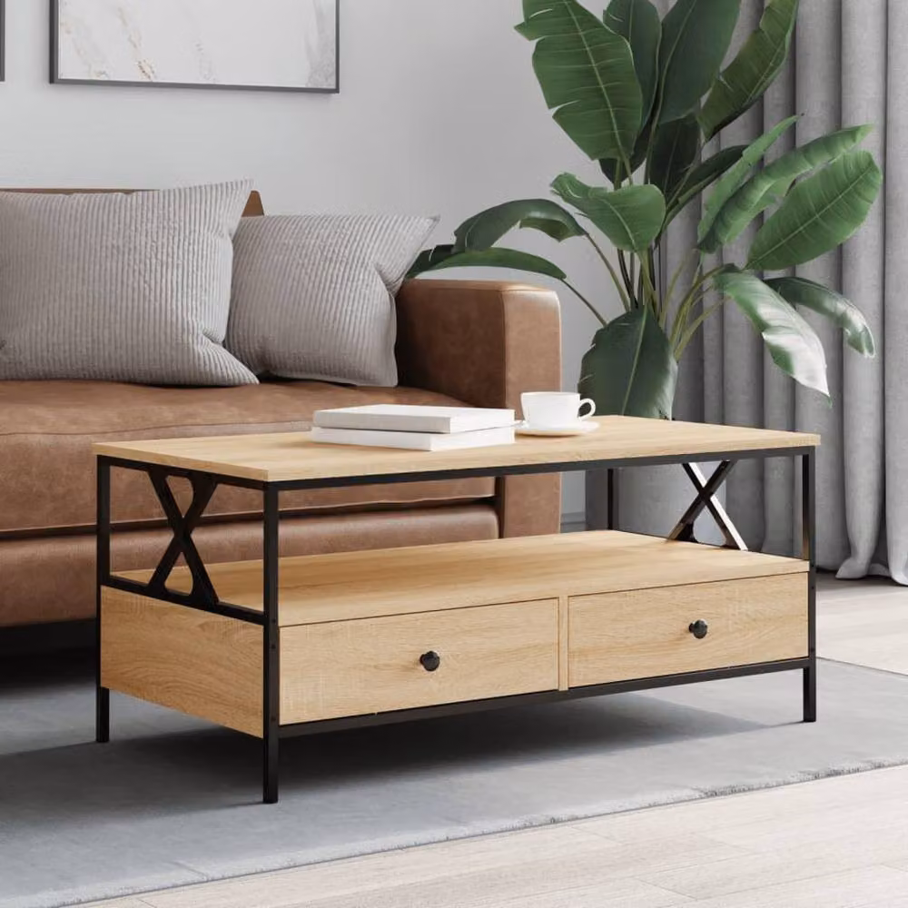 Berkfield Home Sonoma Oak Coffee Table in Brown, W/D/H: 100 x 51 x 45 cm – 2