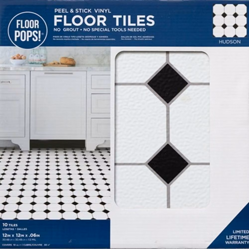 FloorPops Hudson Self Adhesive Vinyl Floor Tiles, White, Pack of 10 (0.93sqm), W/D/H: 30.48 x 30.48 x 30.48 cm – 2