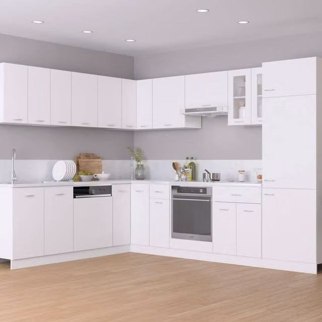 Berkfield Home Lyon 14 Piece Modern White Kitchen Cabinet Set with Hinged Doors and Internal Shelves