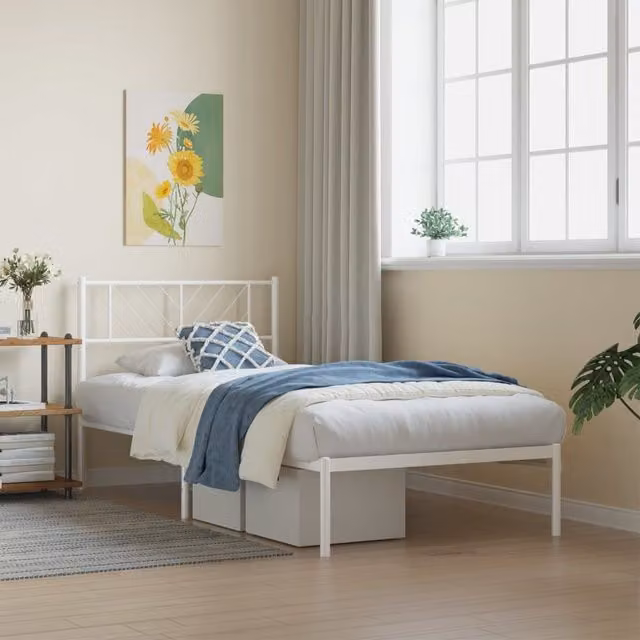 Berkfield Home Metal Bed Frame with Headboard in White, W/D/H: 80 x 200 cm – 1