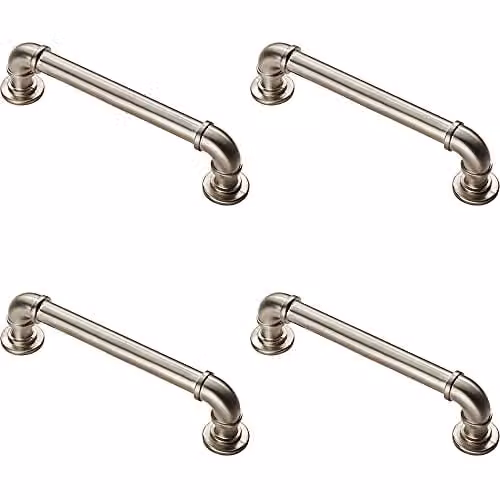 Loops 4 Pack Pipe Design Bar Cabinet Pull Handles in Satin Nickel with 128mm Fixing Centres
