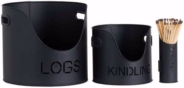 Lemon Pavilion Furniture and Decor Metal Logs and Kindling Buckets and Matchstick Holder, Black, H: 32 cm
