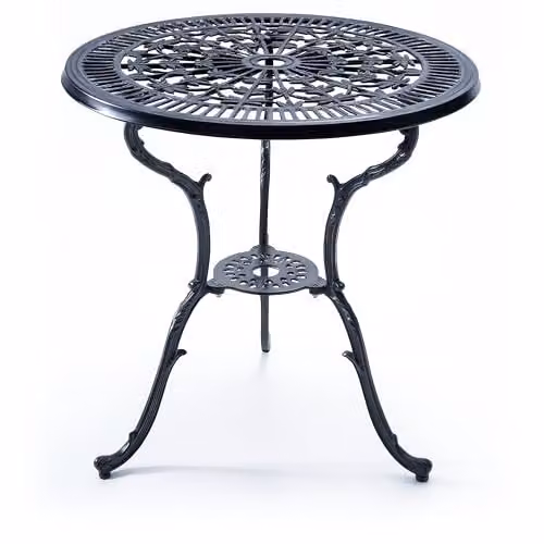 Centurion TABREEZ Cast Aluminium Round Garden Bistro Table in Black with Parasol Hole, Diameter: 69.5 cm