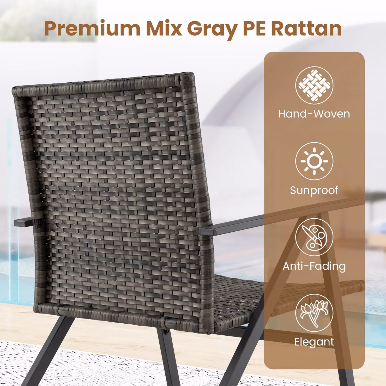 Costway 3-Piece Patio Bistro Set with Metal Frame and Rattan Armchairs and Table in Black – 5