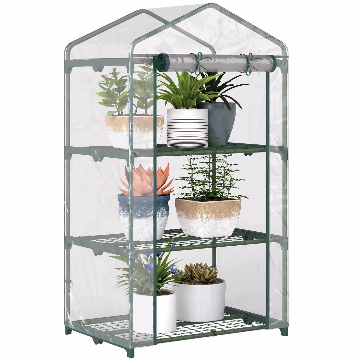 Outsunny 3 Tier Mini Greenhouse Grow House with Roll Up Door, Transparent, W/D/H: 69 x 49 x 125 cm – 2