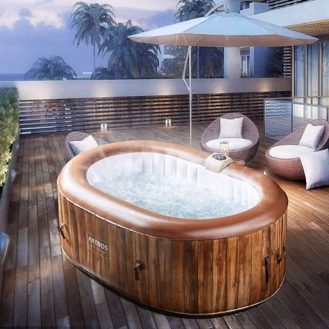 AREBOS Inflatable Oval Whirlpool Spa Hot Tub in Brown