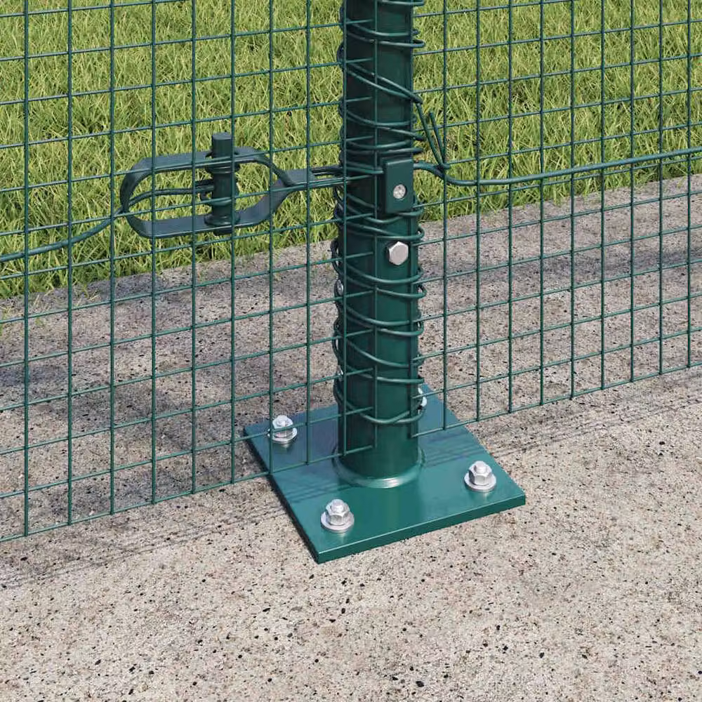Berkfield Home Green Powder-Coated Steel Welded Wire Fence with 13 Flanged Posts – 4