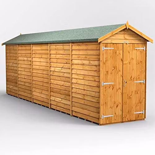 Powersheds Premium Apex Overlap Wooden Shed with Double Doors, Brown, W/D/H: 214.7 x 131.4 x 131.4 cm