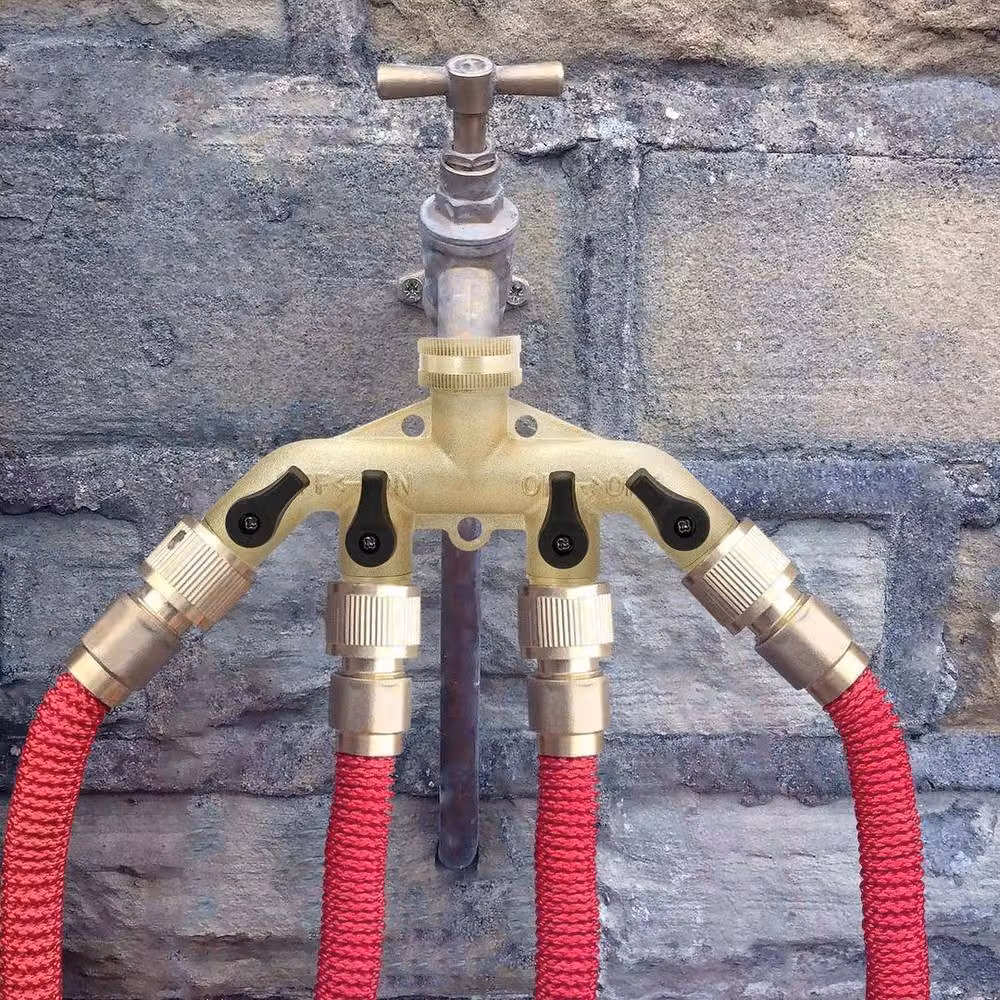 FLAVORA 3/4 inch Solid Brass 4 Way Garden Tap Splitter in Gold – 2