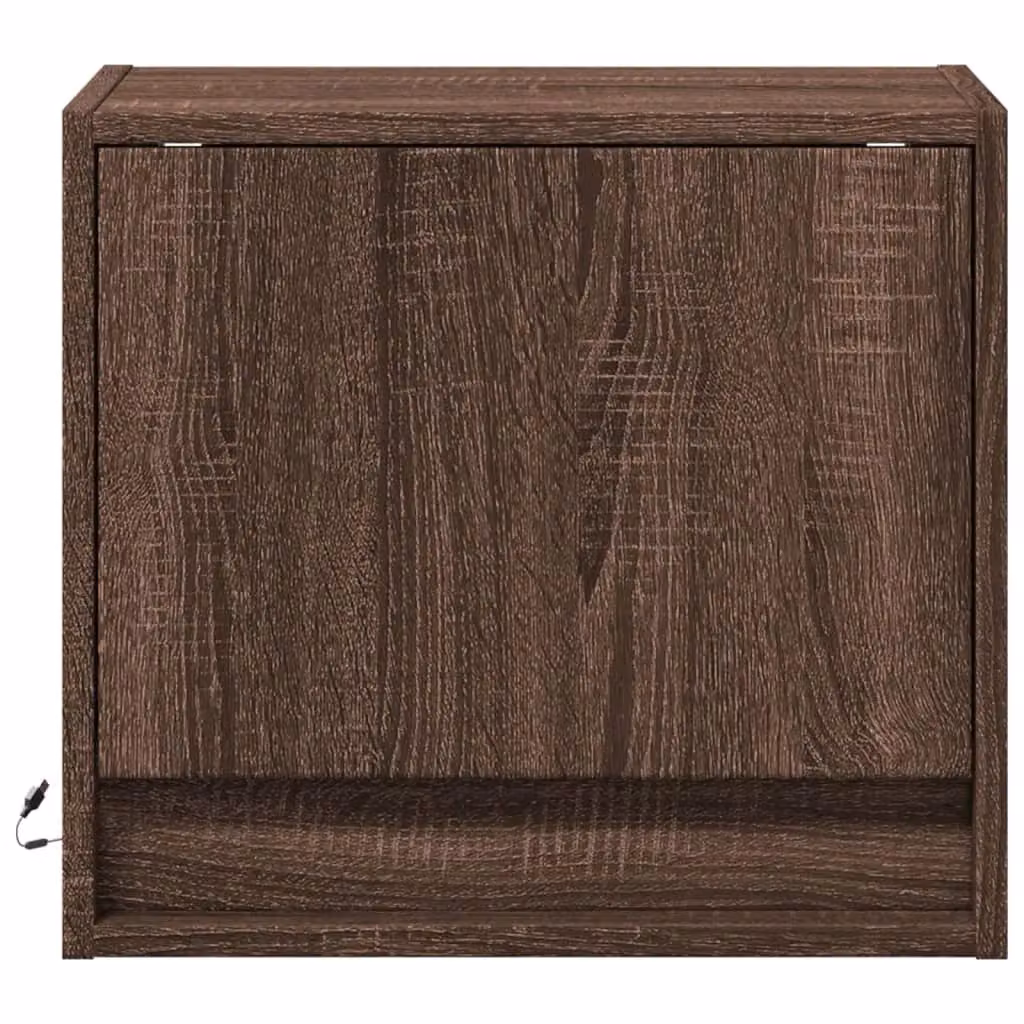 Berkfield Home Set of 2 Wall-mounted Bedside Cabinets with Integrated LED Lights in Brown Oak – 3
