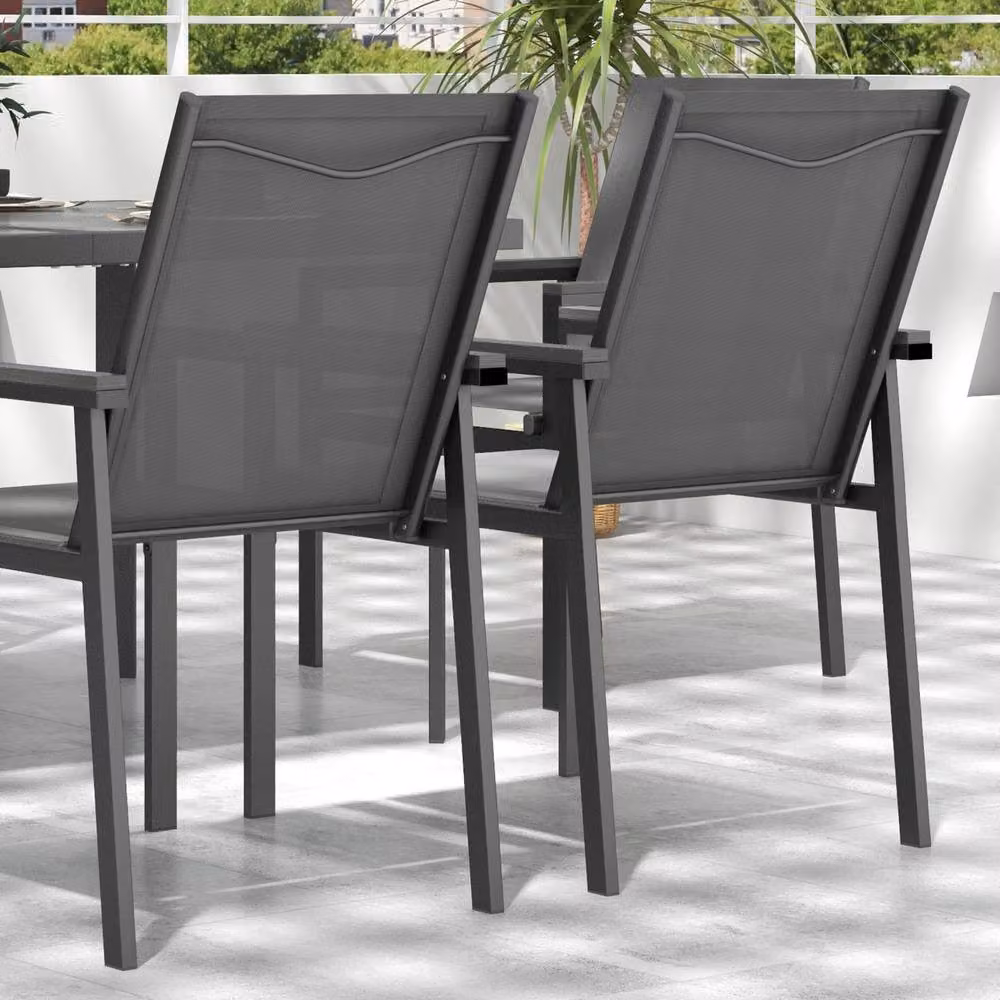 STILVORA 7-Piece Modern Dining Set with Grey Tempered Glass and Metal Top – 5