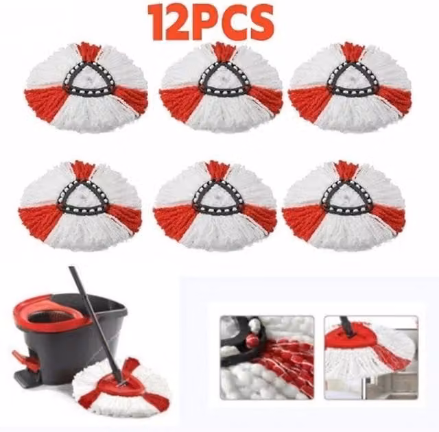 PAWNORA 12 Pack Mop Heads with Red and White Stitching