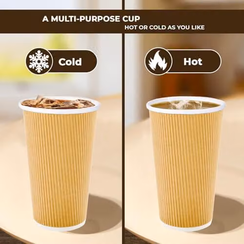 ECONX 100 x 20oz Brown Kraft Ripple Paper Insulated Disposable Coffee Cups with Lids – 2