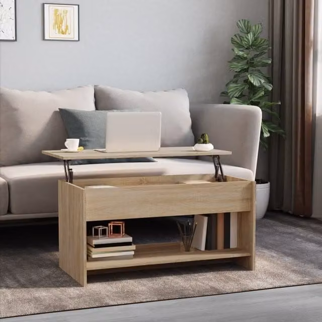 Berkfield Home Sonoma Oak Coffee Table in Brown, W: 102 cm, D: 50 cm, H: 52.5 cm – 1