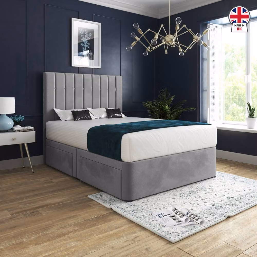 KDMD Quidenham Modern Grey Velvet Upholstered Bed Frame with Drawers W/D/H: 120 x 200 x 137 cm – 3