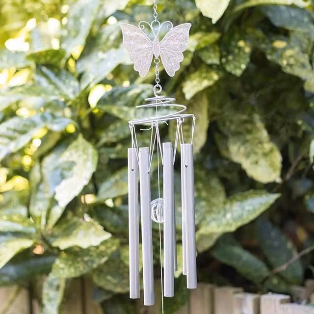 Uniqueful White and Silver Butterfly Hanging Windchime