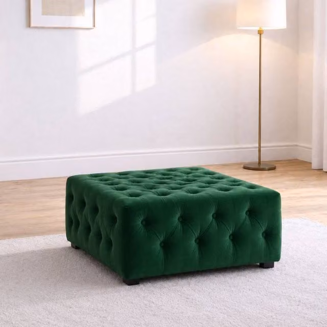 Sofaya Hampton Chesterfield Velvet Foot Stool and Coffee Table in Green, W/D/H: 60 x 60 x 32 cm – 1