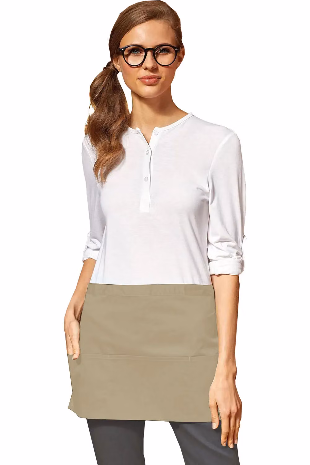 Premier Women's 3 Pocket Poly-Cotton Workwear Apron in Khaki and Beige – 2
