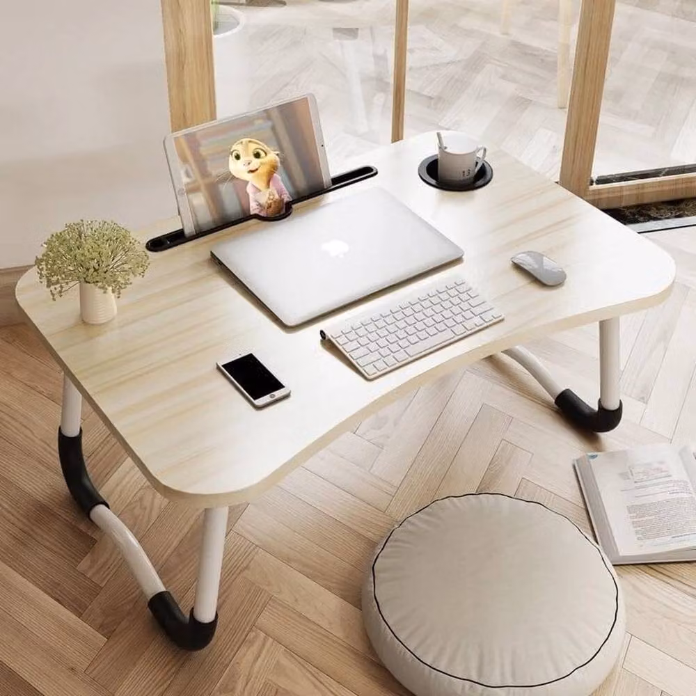 Kelvenix Foldable Oak Wood Laptop Table in Beige, W: 60.0 cm, D: 40.0 cm, H: 26.0 cm – 3