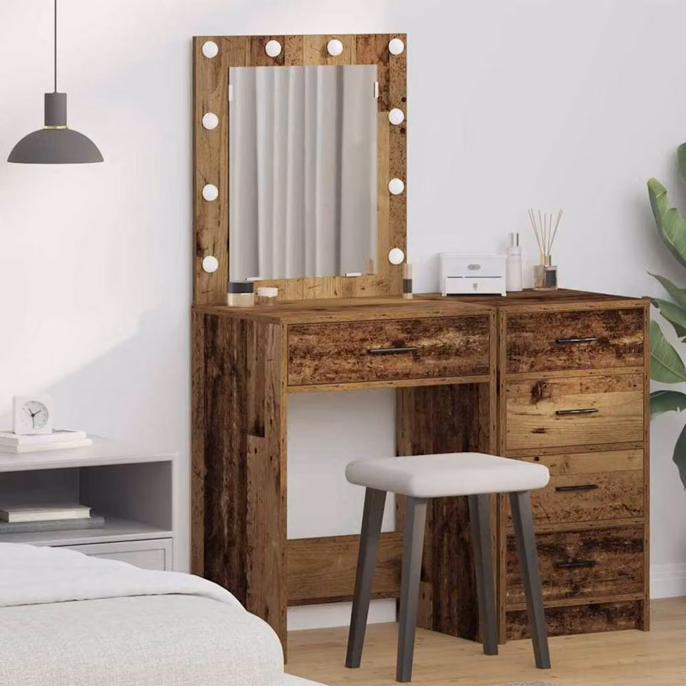Berkfield Home Rustic Wood Dressing Table with LED Lights, Brown, W/D/H: 50 x 41 x 135 cm – 2