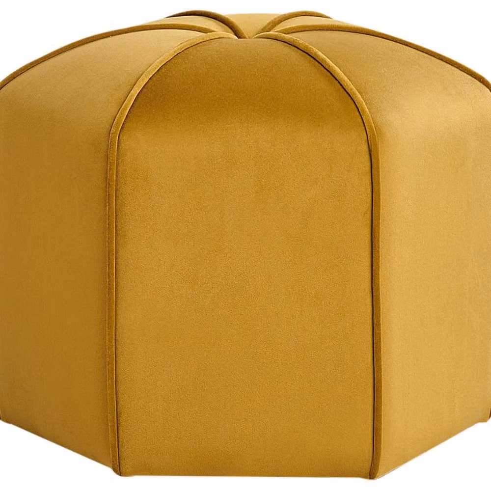 Wyld and Coco Yellow Velvet Cylindrical Pouffe, Diameter: 45 cm, Height: 40 cm – 2