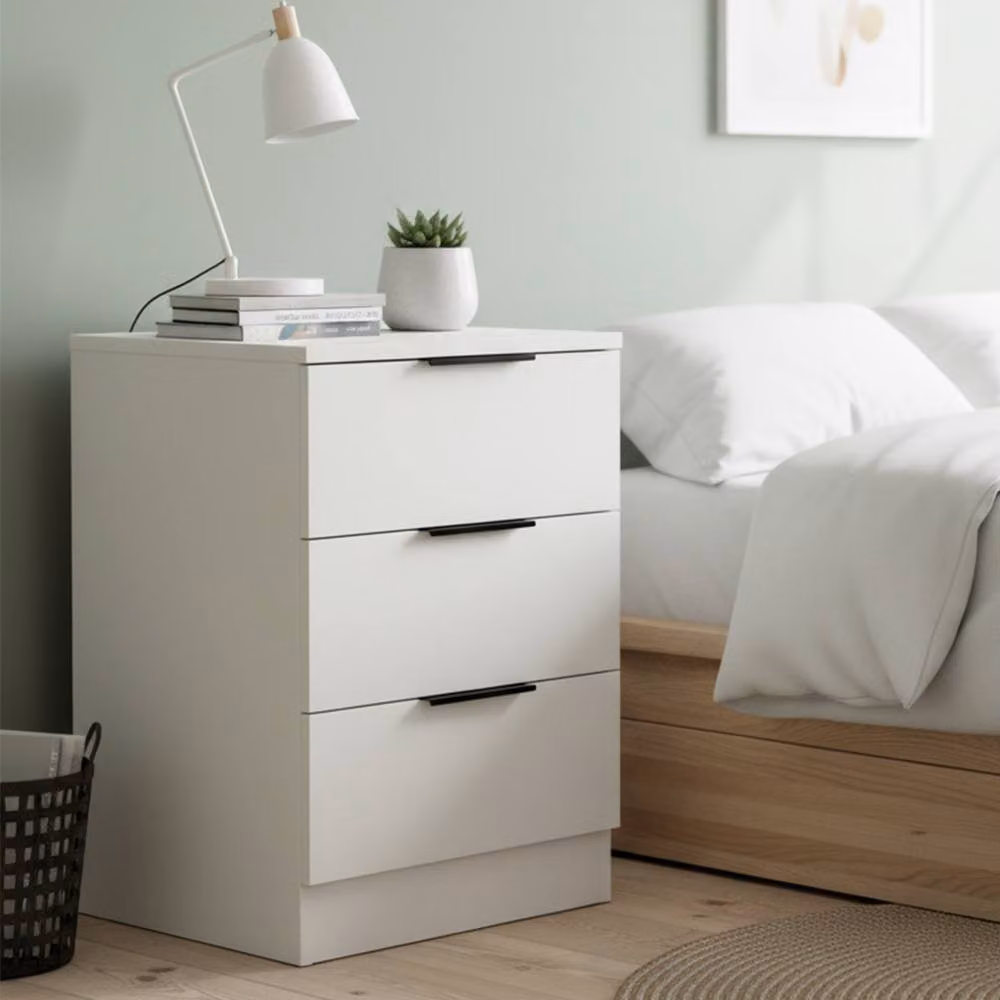 Ventryn Modern White Wood Bedside Table with Drawers – 2