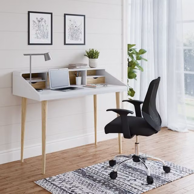 Alphason Yeovil Scandinavian Writing Desk in White and Light Oak