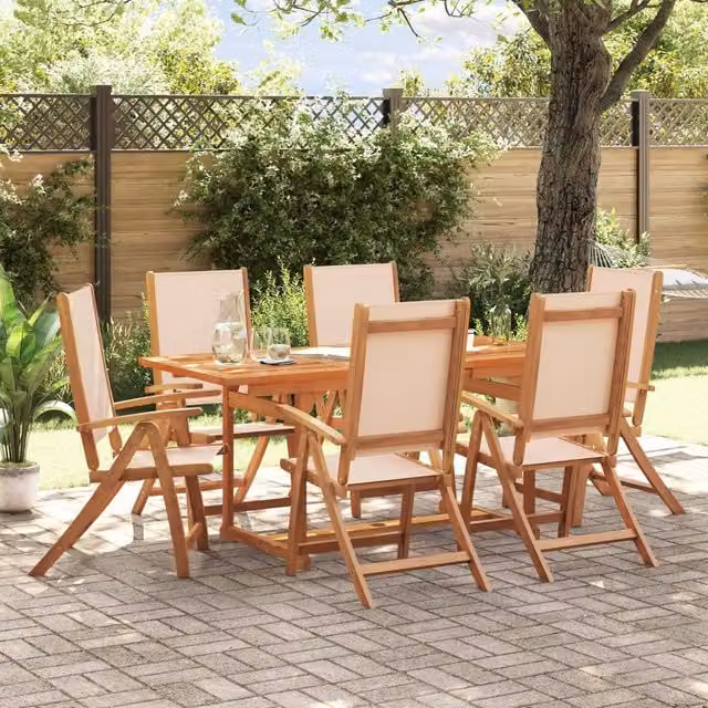 Berkfield Home 7 Piece Garden Dining Set in Brown Solid Acacia Wood and Textilene