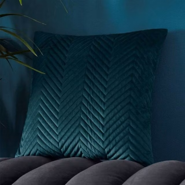 Portfolio Home Pinsonic Velvet Filled Square Cushion in Petrol Blue, 43 x 43 cm