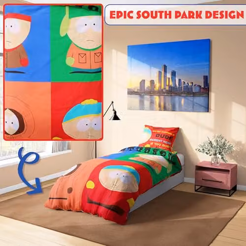 Get Trend South Park Reversible Duvet Cover and Pillowcase Set, Multicolour, W/D/H: 135 x 200 cm and 90 x 200 cm – 3