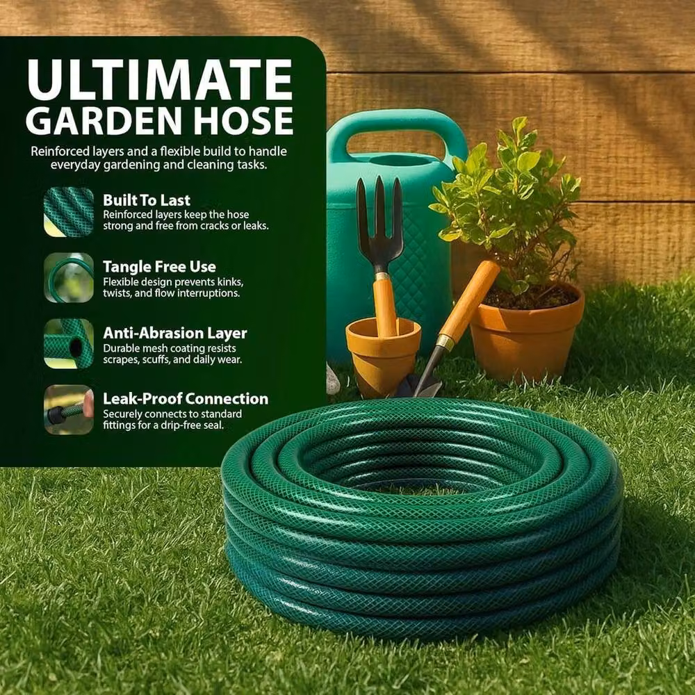 NESTLUNE 30m Reinforced Green Garden Hose Pipe with Spray Set – 2