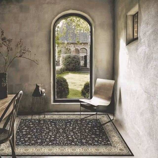 The Rug Shop UK Dark Blue Traditional Floral Machine Woven Easy Care Rug W: 160 cm, D: 230 cm