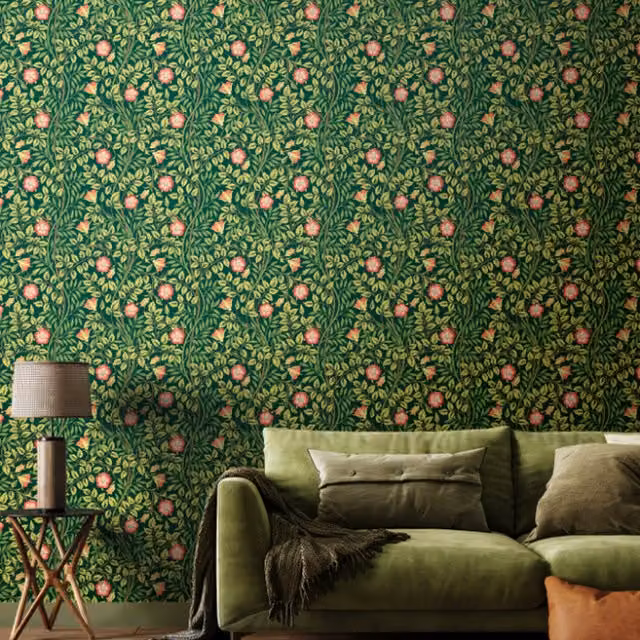 Hoopla Walls Rosehip Trail Art Nouveau Floral Wall Art in Forest Green