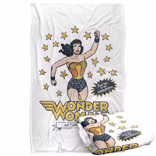 Warner Bros. DC Wonder Woman Action Figure Super Soft Fleece Throw Blanket, Multicolour, W: 91.44 cm x L: 147 cm – 1