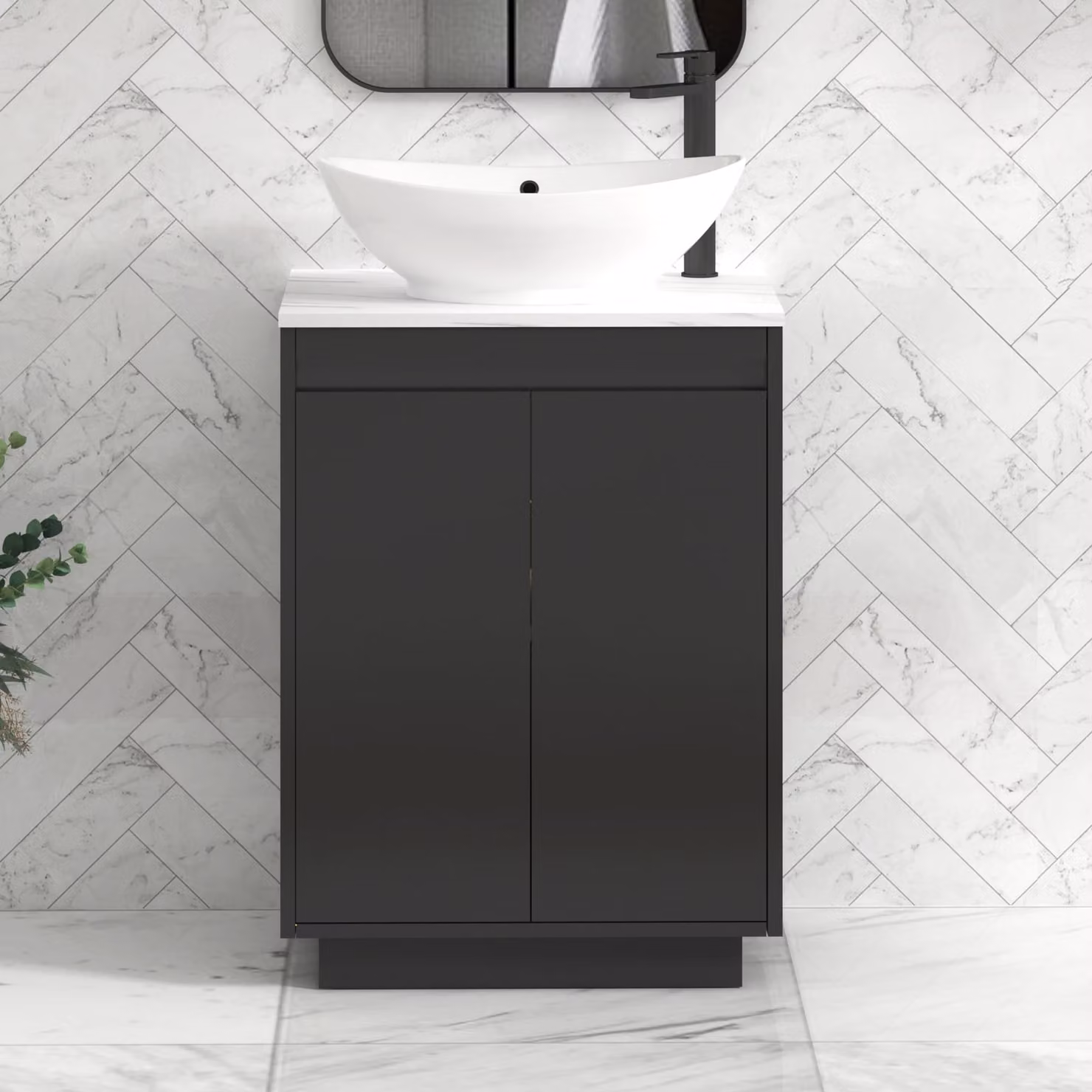 Royal Bathrooms Orion 800mm Matt Obsidian Black Floor Standing 2 Door Vanity Unit with Amaze Basin and Black Accent Trim