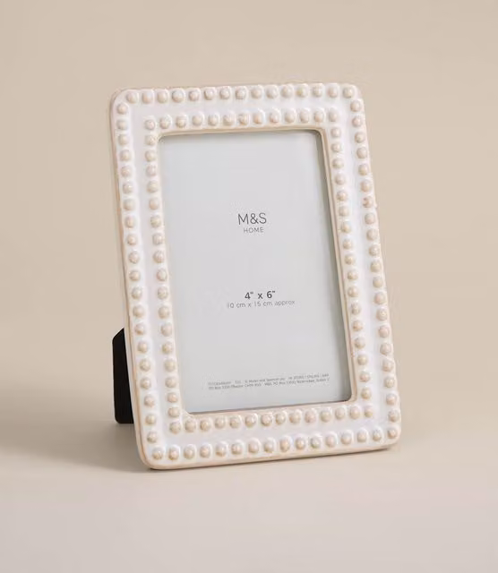 M&S Ceramic Dotted Single Tabletop Photo Frame, Beige/White, 10.16 x 15 cm