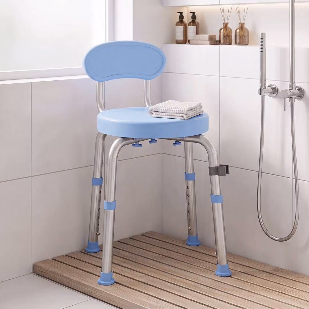 HOMCOM 360 Degree Swivel Shower Stool with Non-Slip Metal Frame in Blue – 2