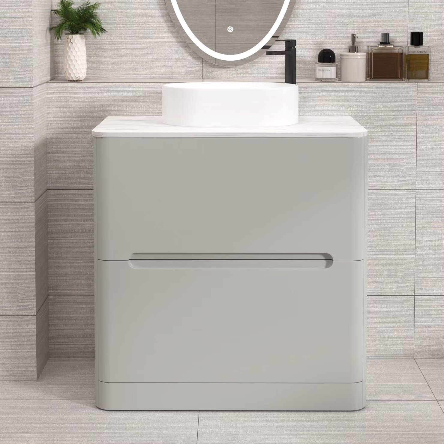 Royal Bathrooms Venice 800mm Dove Grey Floor Standing Countertop Vanity Unit with 2 Drawers and Peak Basin