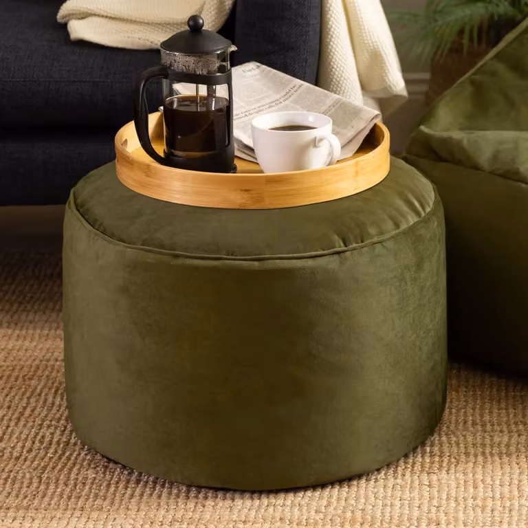 icon Milano Velvet Bean Bag Pouffe in Midnight Blue and Olive