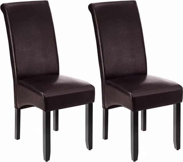 tectake Set of 2 Modern Dining Chairs in Brown Synthetic Leather and Wood