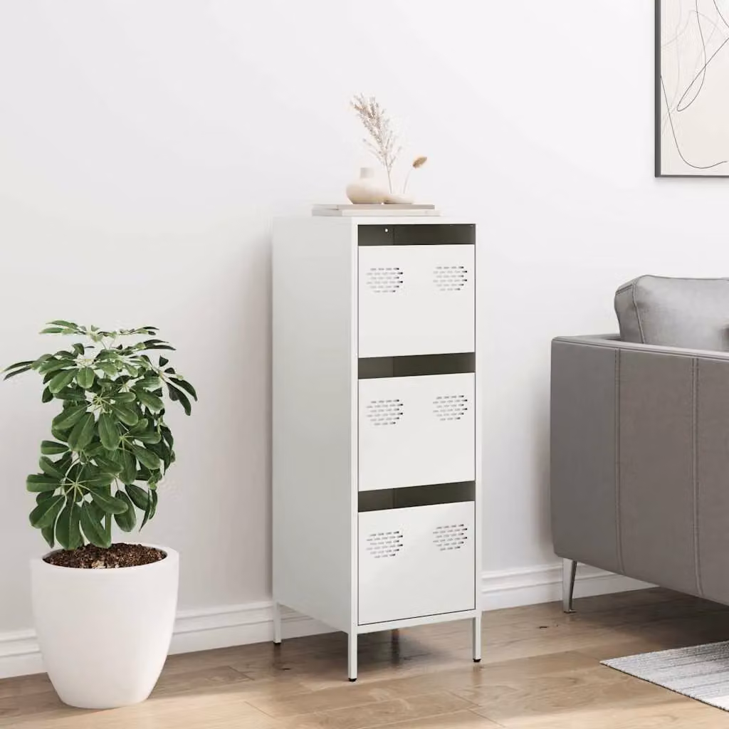 Berkfield Home White Steel Highboard with Hinged Doors and Internal Drawers, W/D/H: 39 x 35 x 103.5 cm – 2