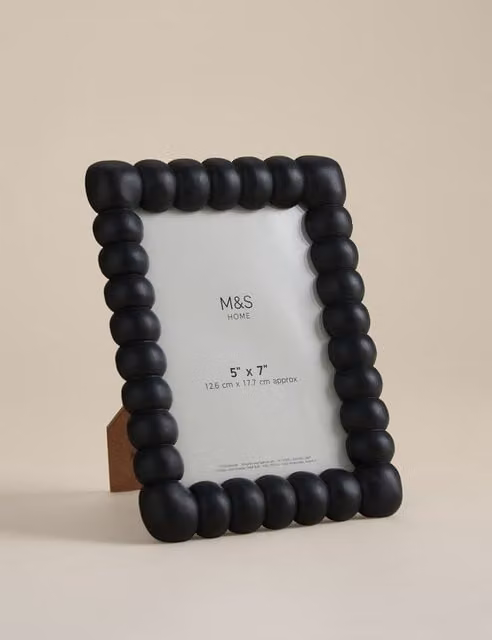 M&S Bobbin Single Rectangular Wood Tabletop Photo Frame, Black, W/D/H: 17.78 x 12.7 x 12.7 cm