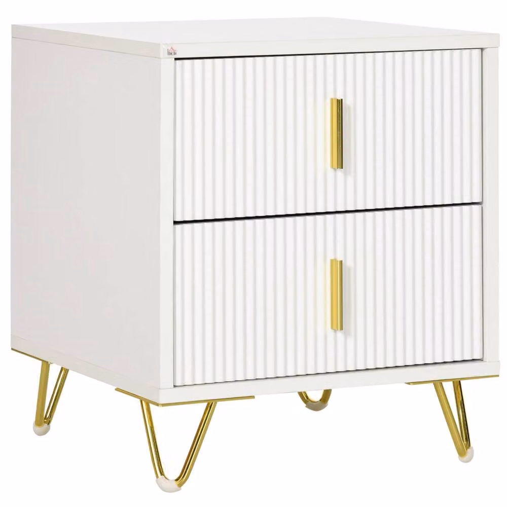 Wyld Haus Bapano White and Gold 2 Drawer Ribbed Bedside Table W/D/H: 40 x 40 x 47 cm – 2
